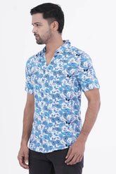 Men Short Sleeve Shirt (Blue Printed)